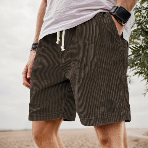 Herrstrandshorts i bomull, lös passform, 23 cm, brun 1