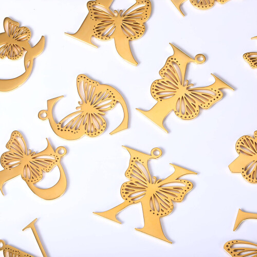 Collana con farfalla e lettera per donna, colore oro, 1 pezzo 1