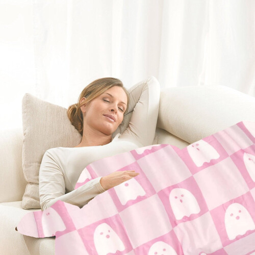 Halloween Microfiber Throw Blanket Pink Ghost 150x200cm 1
