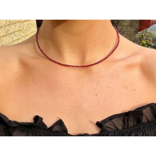 Collier ras-de-cou en perles de grenat bordeaux 3 mm 61 cm 2
