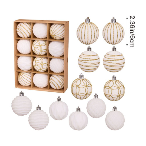 Christmas Tree Ornaments White Shatterproof 12 PCS 2