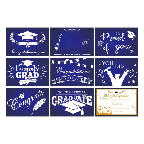 Graduation Cards Black Gold 8-Pack 1
