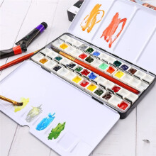 Art Watercolor Tin with Fold-Out Palette, Large Watercolor Tray Palette with 52 Empty Watercolor Half Pan for Artist