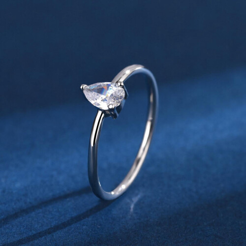 Thin White Gold Plated Ring with Cubic Zirconia 0.1 Karat 1
