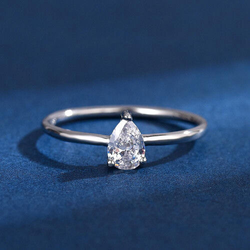 Thin White Gold Plated Ring with Cubic Zirconia 0.1 Karat 2