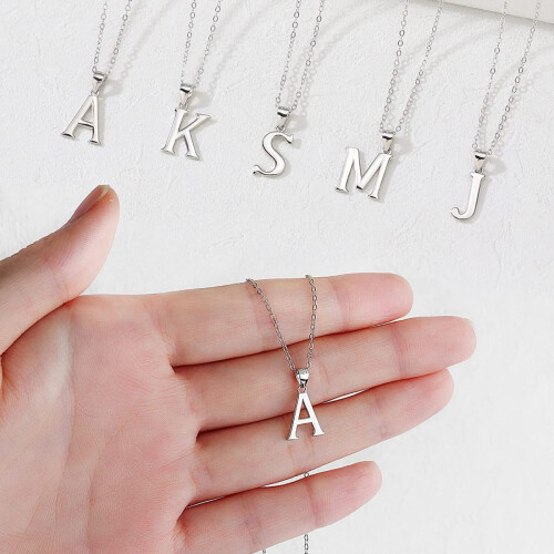 Sterling Silver Initial Pendant Necklace A-Z Figaro Chain 2