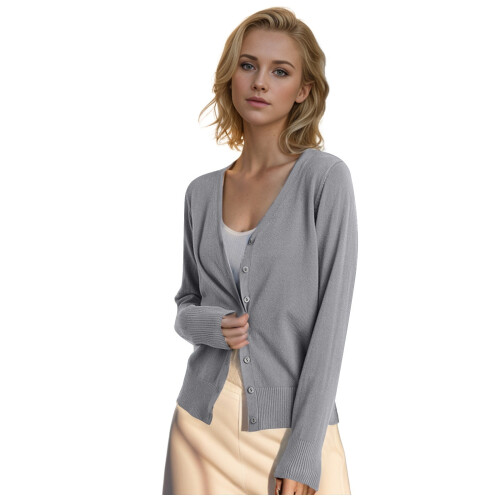 Wool Cardigan Sweater for Women V-Neck Button-Front Long 2