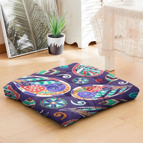 Paisley Meditation Cushion Boho Square 22x22 1