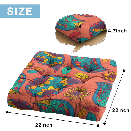 Meditation Cushion Paisley Print Boho Square 22 x 22 2