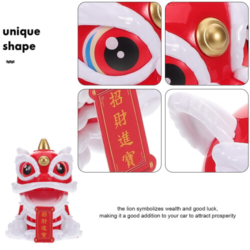 Lion Bobblehead Dashboard Ornament Red Plastic 1 Set 2
