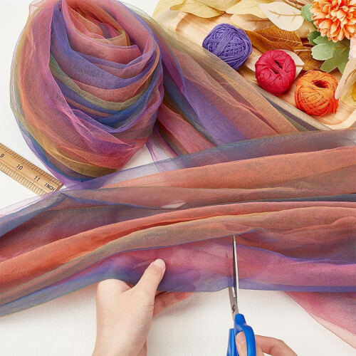Rainbow Tulle Mesh Fabric Polyester 5.5 Yard 63 Inch 2