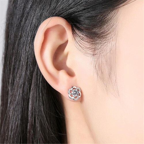 925 Sterling Silver Stud Earrings Cubic Zirconia 1 Pair 1