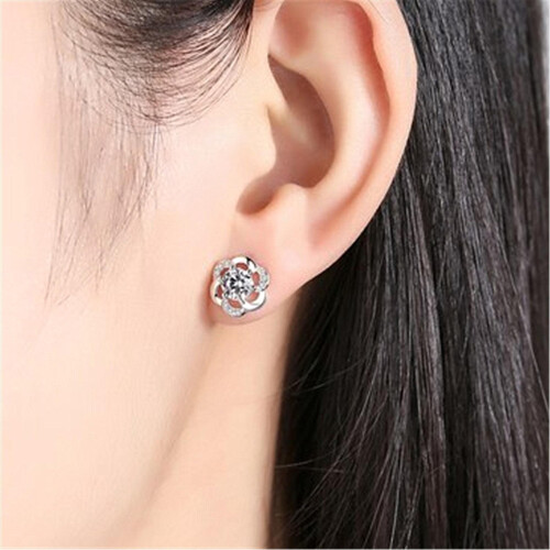 925 Sterling Silver Stud Earrings Cubic Zirconia 1 Pair 2