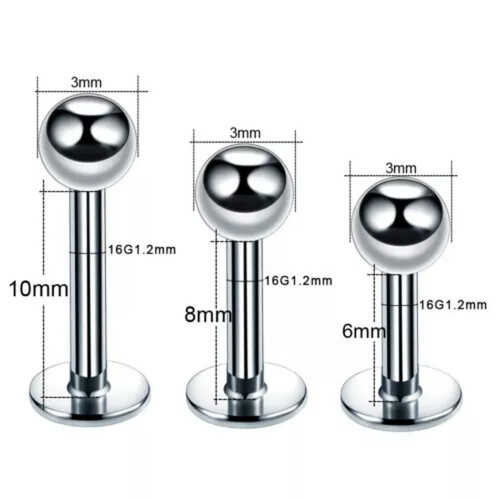 Labret læbestift i rustfrit stål 1,2x10x3mm sølvkugle 10 2
