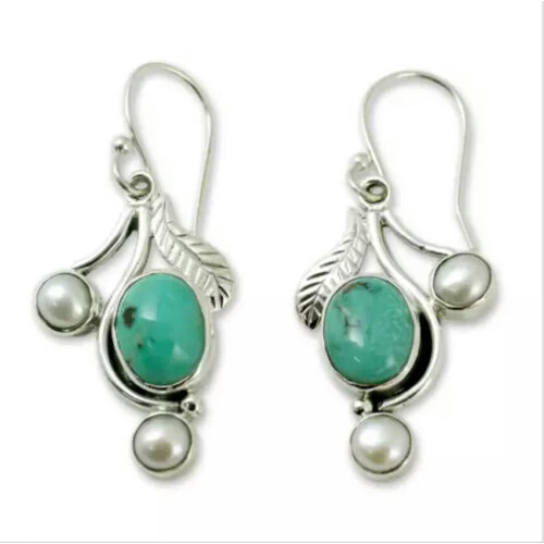 Boho Drop Earrings 925 Silver Tourmaline Pair 1