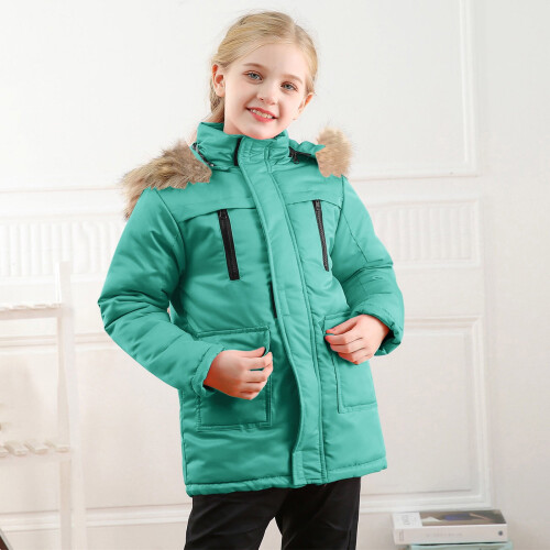 Kids Puffer Jacket Hooded Zip-Up Solid Green 130cm 2