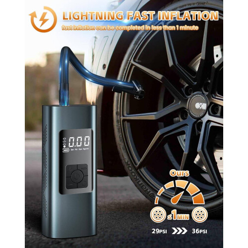 Portable 150 PSI Rechargeable Tire Inflator Grey 2