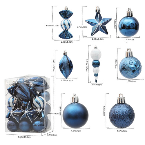 Blue and White Christmas Balls Ornaments Set 20 pcs 1