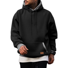 Sweat-shirt à capuche homme en coton avec poche casual, doublé, noir S — hoodie homme, pull molletonné