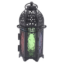 2X Classic Moroccan Decor Windproof Candle Holders Votive Iron Glass Hanging Candlestick Candle Lantern Black