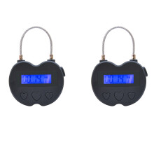 2X Lock LCD Display Lock USB Rechargeable Temporary Timer Padlock Travel Electronic Timer Black