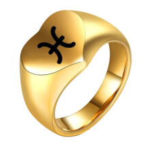 Stainless Steel Peach Heart Zodiac Ring Gold Pisces Size 5