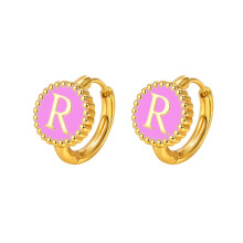 Women's Stainless Steel Initial Huggie Hoop Earrings Pink