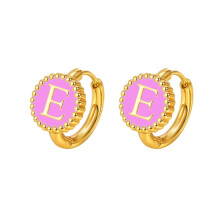 Women's Stainless Steel Initial E Huggie Hoop Earrings Pink