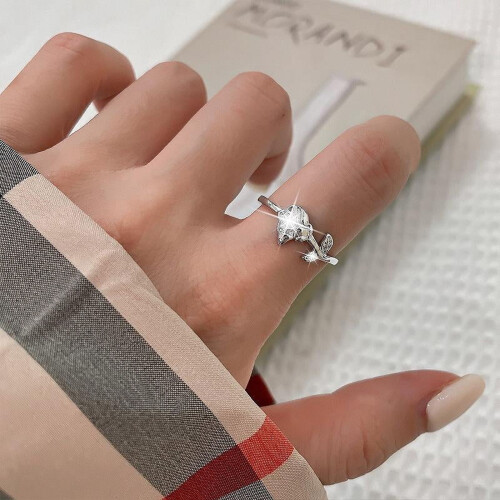 Women's 925 Sterling Silver Peony Thumb Ring with Cubic