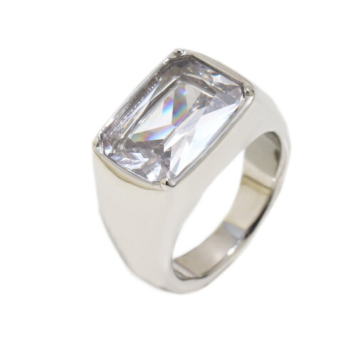 Women's Stainless Steel Square Rhinestone Ring Silver Size 8