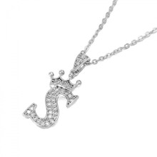 Sterling Silver Crown Letter Pendant Necklace A-Z Figaro