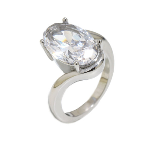 Women's Stainless Steel Rhinestone Ring Silver Size 7