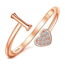 925 Sterling Silver Heart Initial Ring Rose Gold Plated