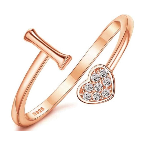 925 Sterling Silver Heart Initial Ring Rose Gold Plated