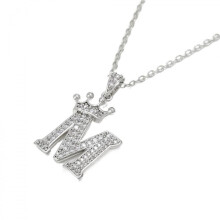 Sterling Silver Crown Letter Pendant Necklace A-Z Figaro