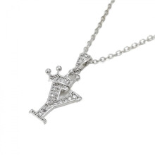 Sterling Silver Crown Letter Pendant Necklace A-Z Figaro