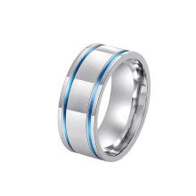 Men's Titanium Wedding Ring Blue Dotted Line Design with