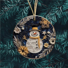 Christmas Acrylic Pendant Navy Blue Gold 8 cm