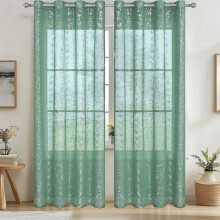 Dtchengua Sheer Curtains Silver Embossed Green 39x98 in