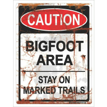 Vintage Bigfoot figyelmeztető bádogtábla 12x16 hüvelyk