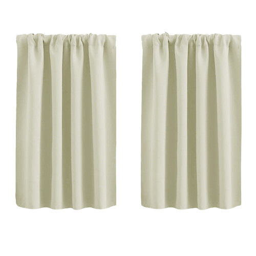 Light Blocking Solid Beige Curtains Set of 2 30x36 Inch Rod