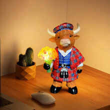 Scottish Cow Bouquet Lamp LED Night Light Resin Decor
