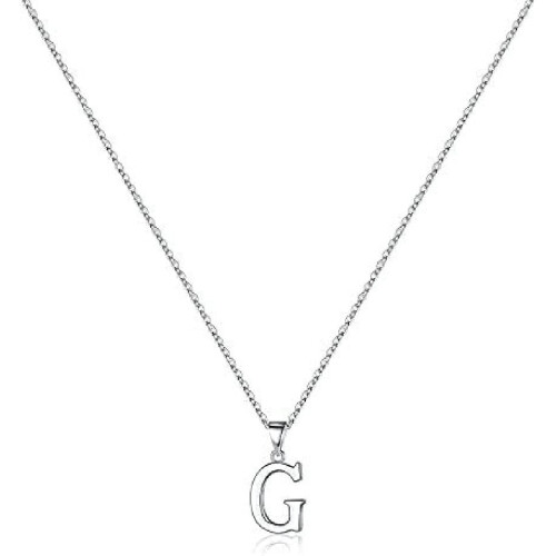 925 Sterling Silver Initial Pendant Necklace with Figaro