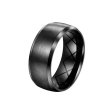 Men's Titanium Dark Black Wedding Band Ring with Carved