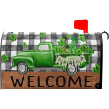St Patrick's Day Magnetic Mailbox Cover Green Buffalo Check