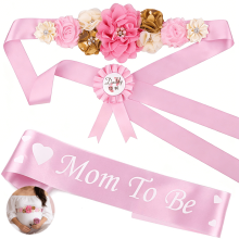Pink Flower Sash Set for Pregnancy Gender Reveal Photos