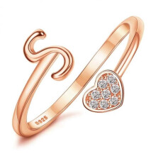 925 Sterling Silver Heart Initial Ring Rose Gold Plated