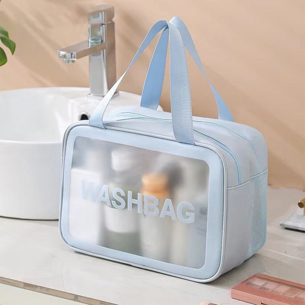 Cosmetic Storage Bag Transparent PVC Blue Zipper Large