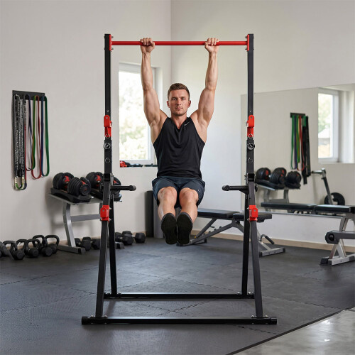 Centra Pull Up Bar, Pull Up Station, Dip Bars Free Standing, 220KG, Black Red