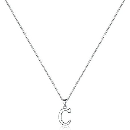 Sterling Silver Initial Pendant Necklace with Figaro Chain